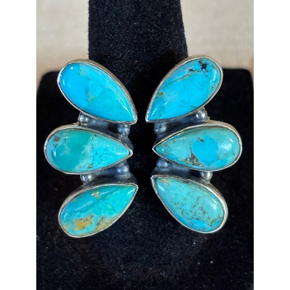 Mojave Turquoise Cluster Bypass Ring Sterling Silver Southwestern Statement Ring - Picture 2 of 9